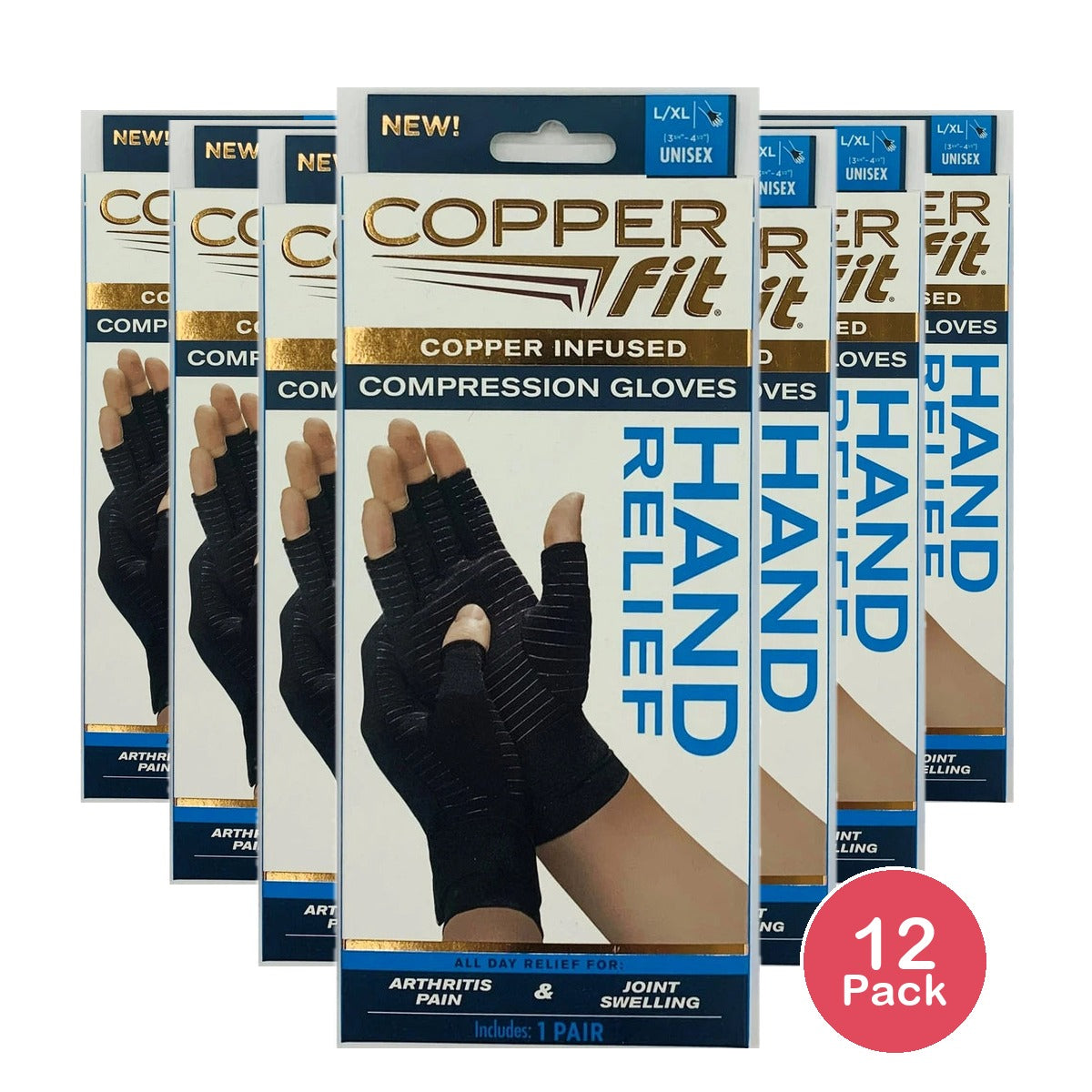 Copper Fit Hand Relief Compression Gloves Large/Extra Large As Seen on TV 2.31Oz (Pack of 12)