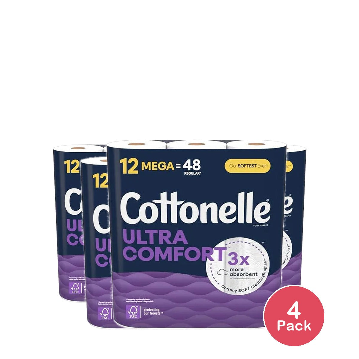 Cottonelle Comfort Care Mega Rolls 12 Count 4.4oz (Pack of 4)