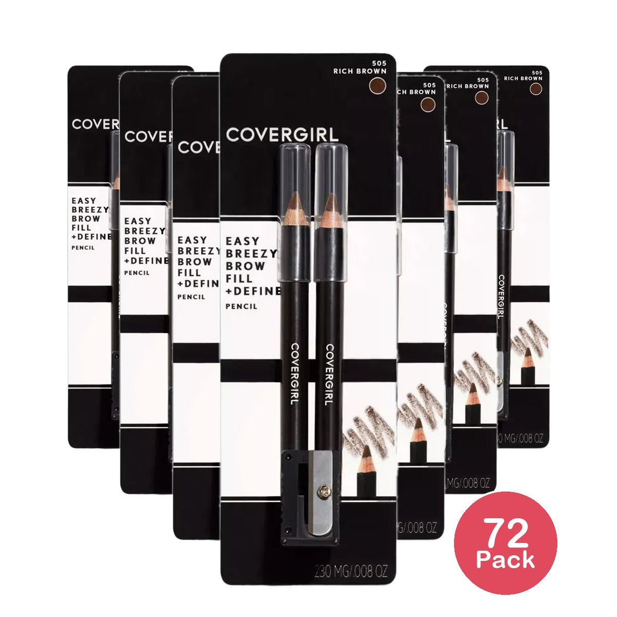 Cover Girl Easy Breezy Fill and Define Eyebrow Pencil Rich Brown #505 0.48Oz (Pack of 72)