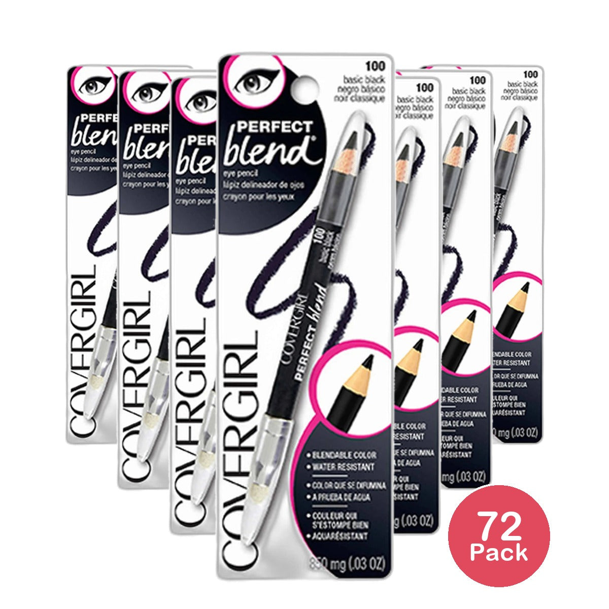 Cover Girl Perfect Blend Eye Pencil Basic Black Neutral Shade #100 0.03Oz (Pack Of 72)