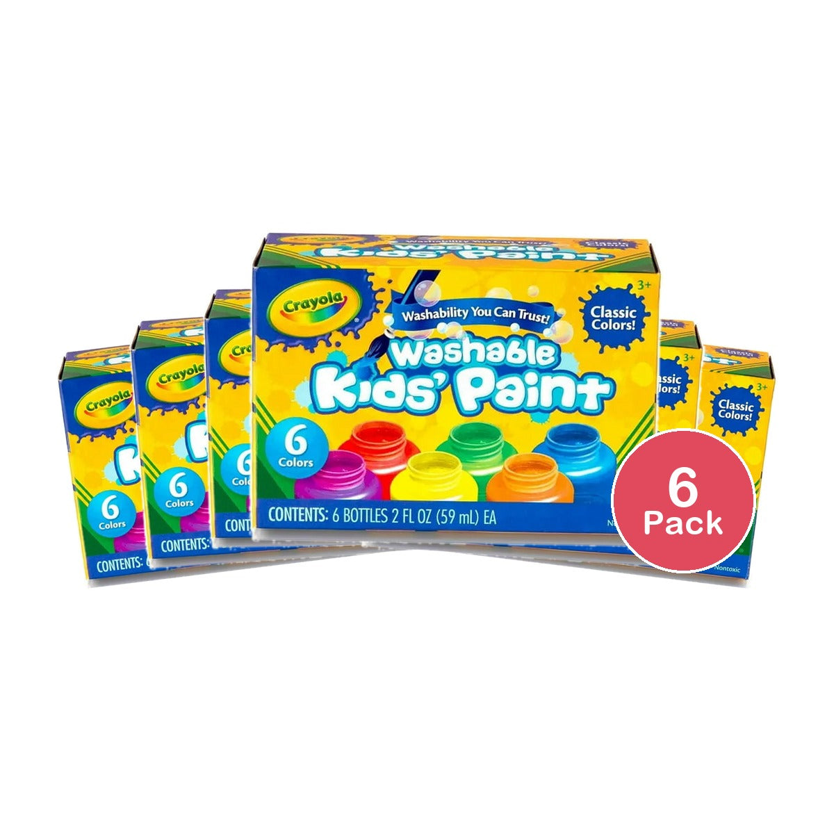 Crayola 6 count Washable Kids' Paint 2 ounce Bottles, Assorted Colors 19.7oz (Pack of 6)