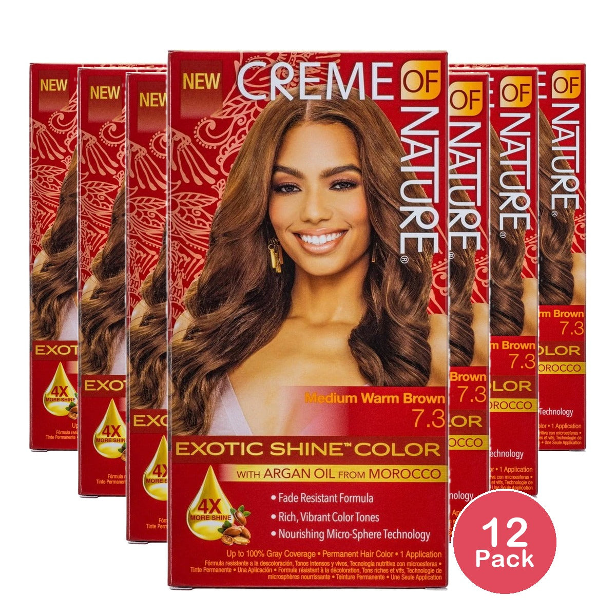 Creme of Nature Exotic Shine Color With Argan Oil Medium Warm Brown 7.3, 1 ea (Pack of 12)