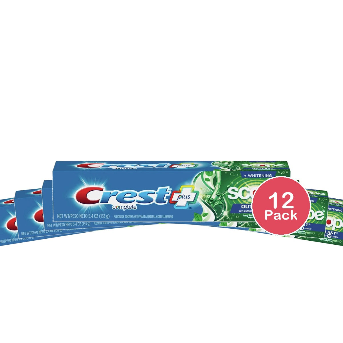 Crest Plus Scope Outlast Complete Whitening Toothpaste Mint 5.4 Oz (Pack of 12)