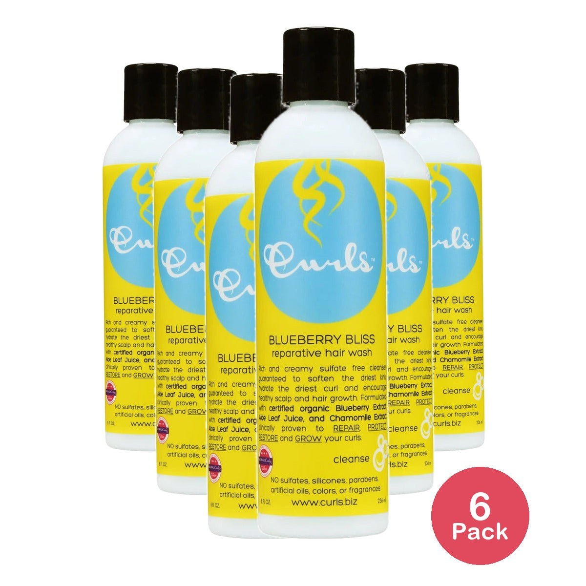 CURLS Blueberry Bliss Repairing Co-Wash with Aloe Blueberry, 8 Fl. Oz (Pack of 6)