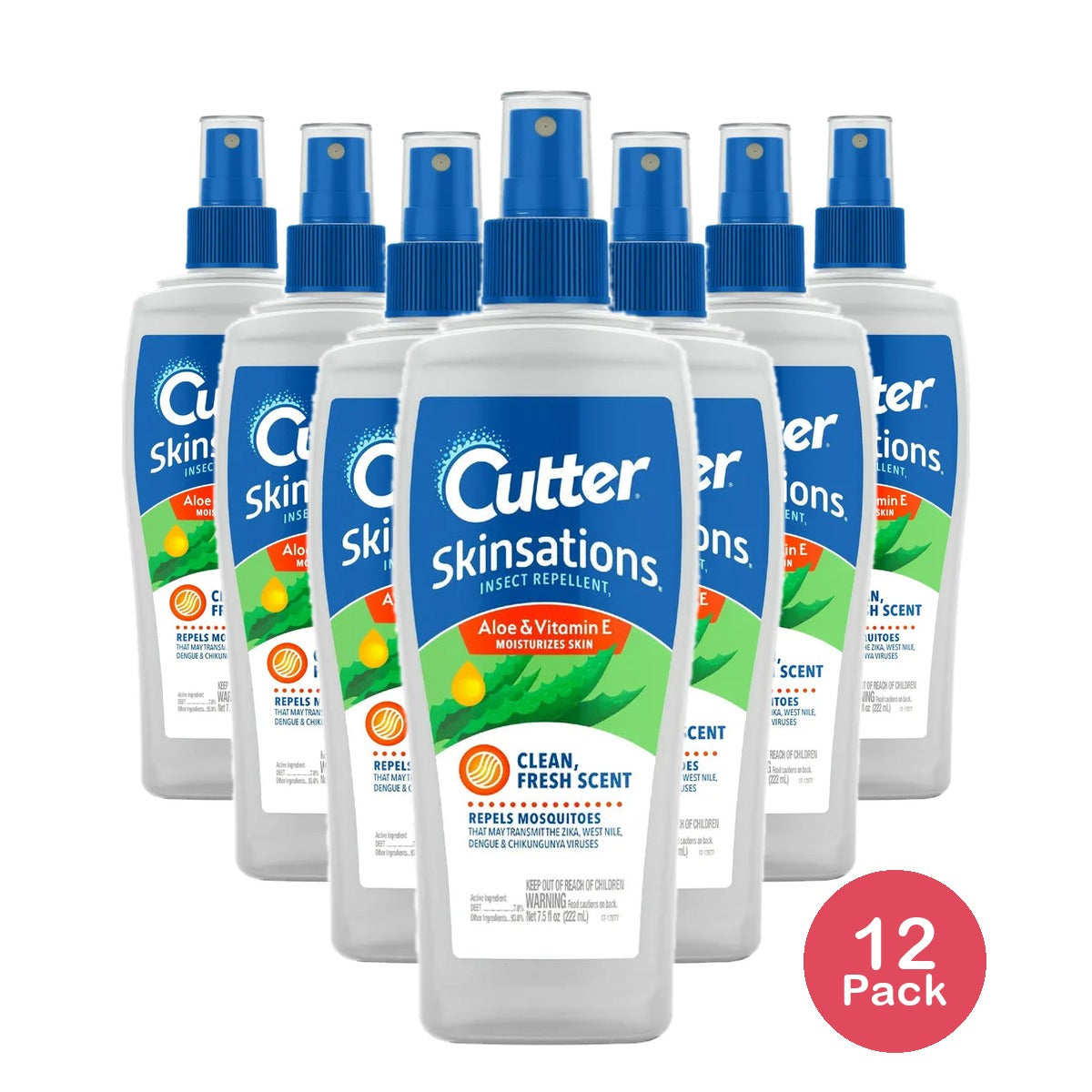 Cutter Skinsations Insect Repellent With Aloe And Vitamin E Clean Fresh Scent 7.5Oz (Pack of 12)