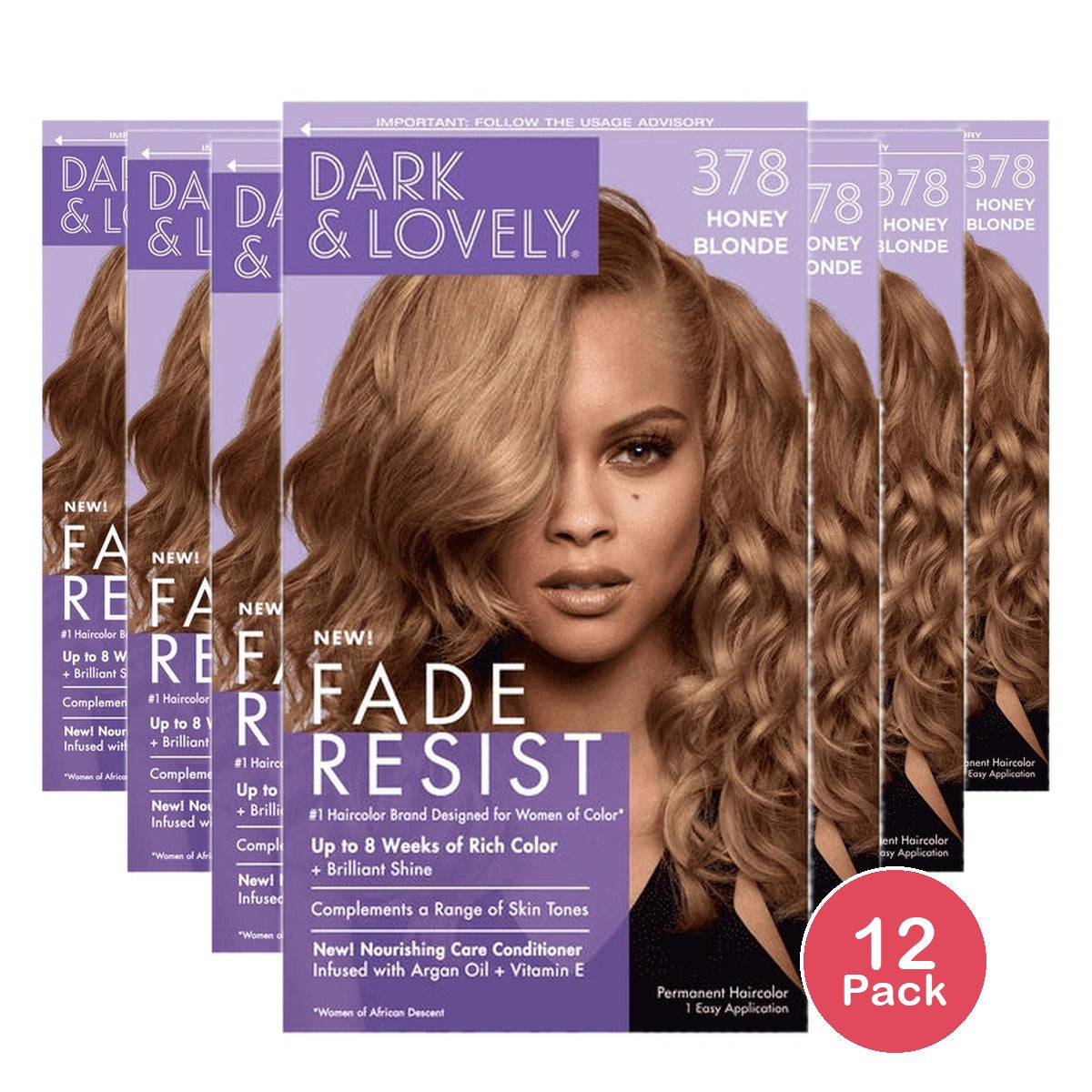 Dark and Lovely Fade Resist Permanent Hair Color - 378 Honey Blonde (Pack of 12)