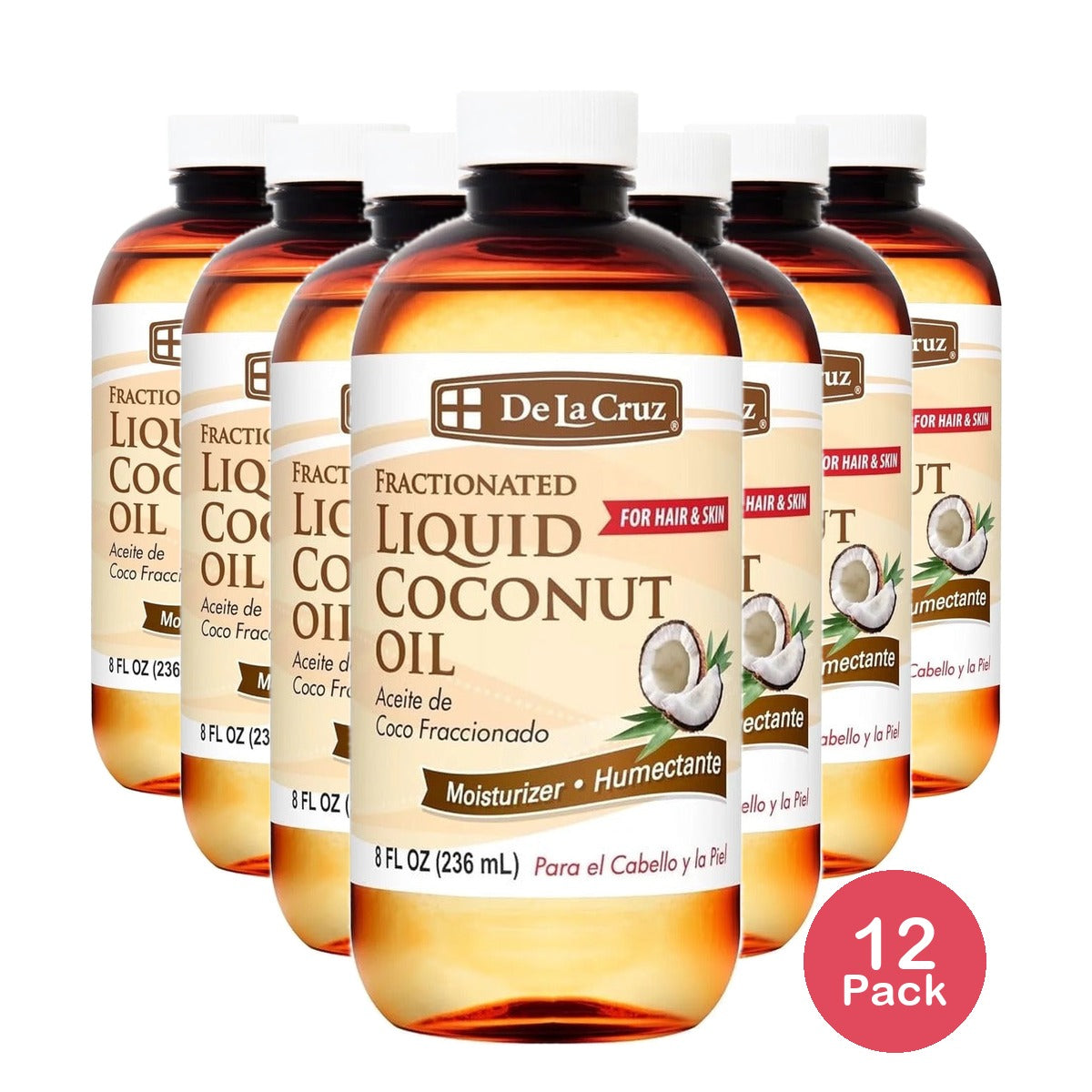 De La Cruz Fractionated Liquid Coconut Oil 8 Fl Oz (Pack of 12)