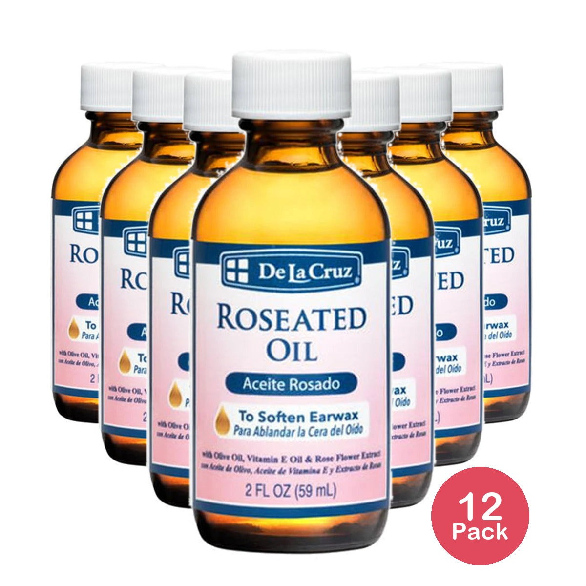 De La Cruz Roseated Oil Ear Wax Softener with Rose Flower Extracts 2 fl Oz (Pack of 12)