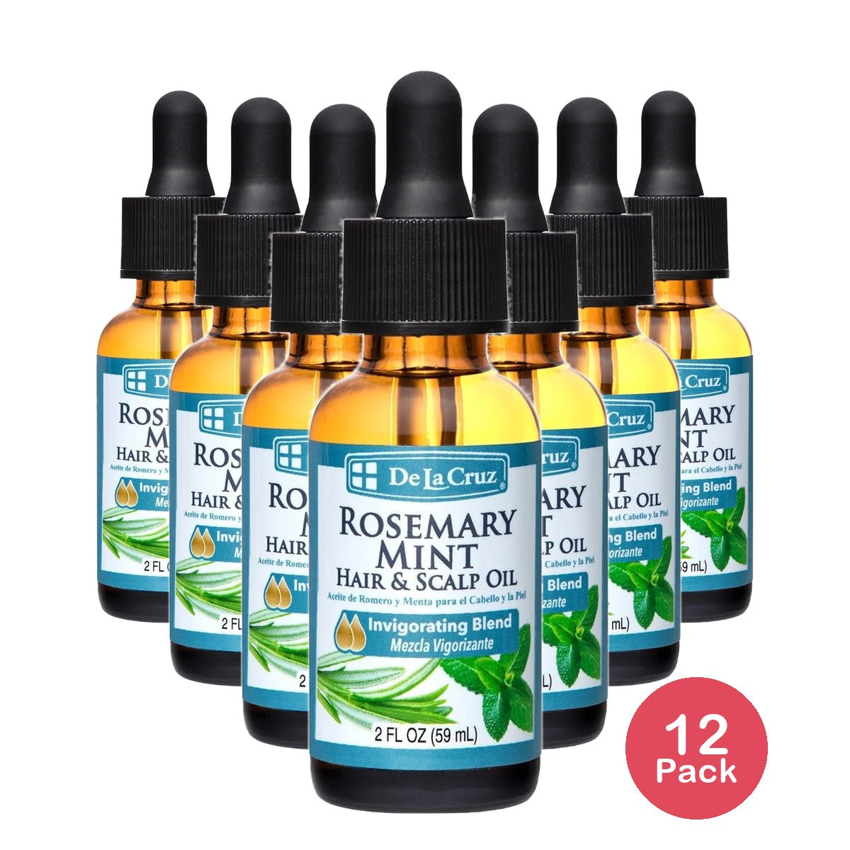 De La Cruz Rosemary Mint Oil 2 FL OZ (Pack of 12)