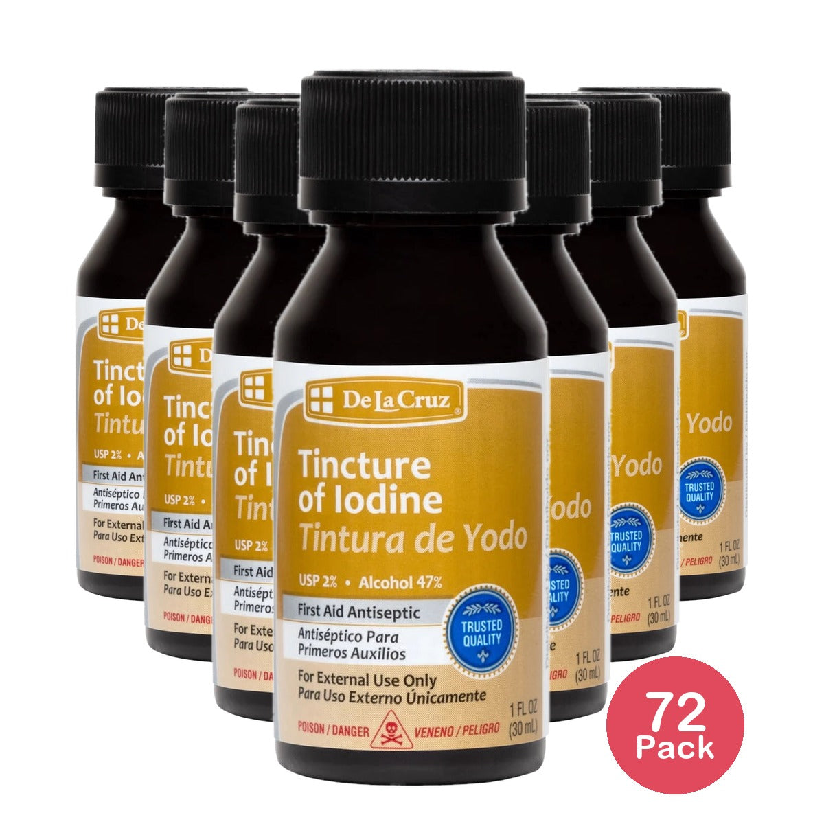 De La Cruz Tincture of Iodine First Aid Natural Antiseptic Tintura De Yodo 2% So 1. Oz (Pack of 72)