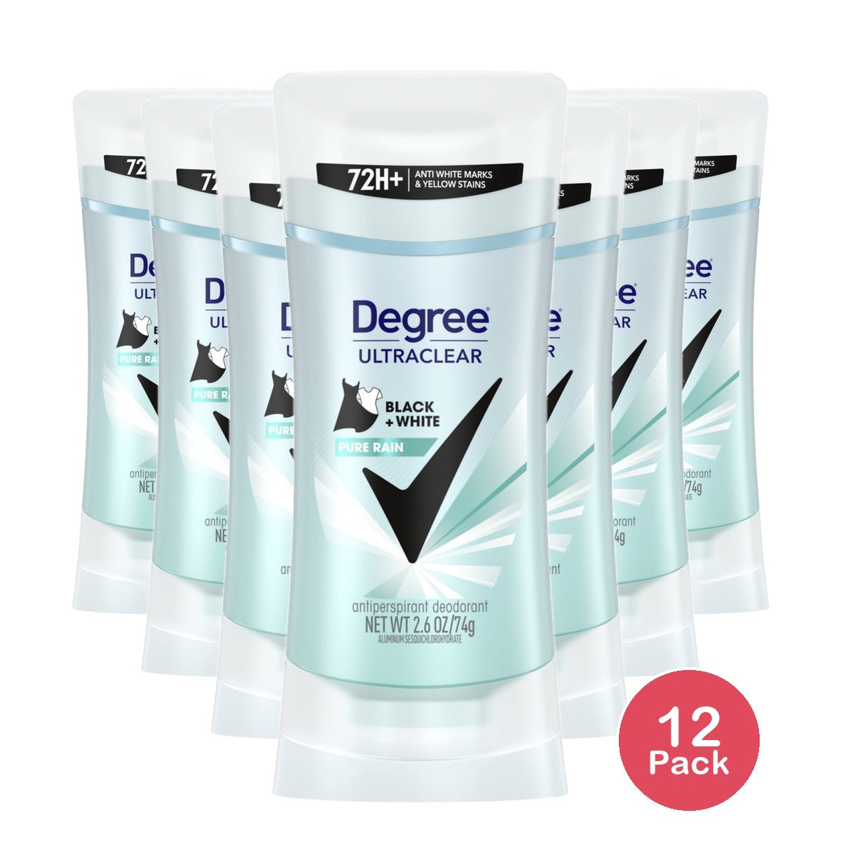 Degree Women UltraClear Antiperspirant Deodorant Black+White Pure Rain 2.6 oz (Pack of 12)