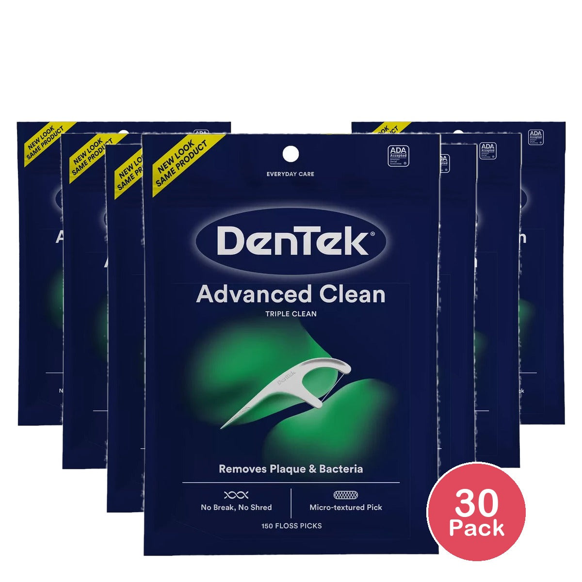 DenTek Flossers Advanced Clean Dental Floss Picks No Break & No Shred Floss 150ct (Pack of 30)