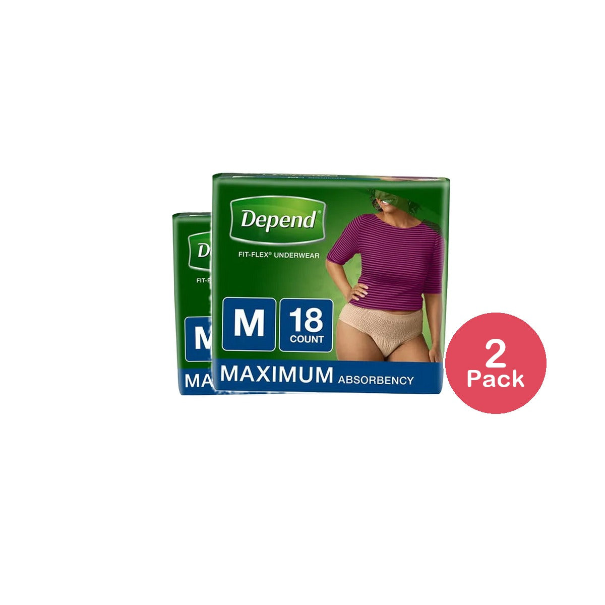 Depend Fit Flex Incontinence Underwear for Women Maximum Absorbency Medium Tan (Packaging may vary) 18 Ea 2 pack 31.68Oz (Pack of 2)