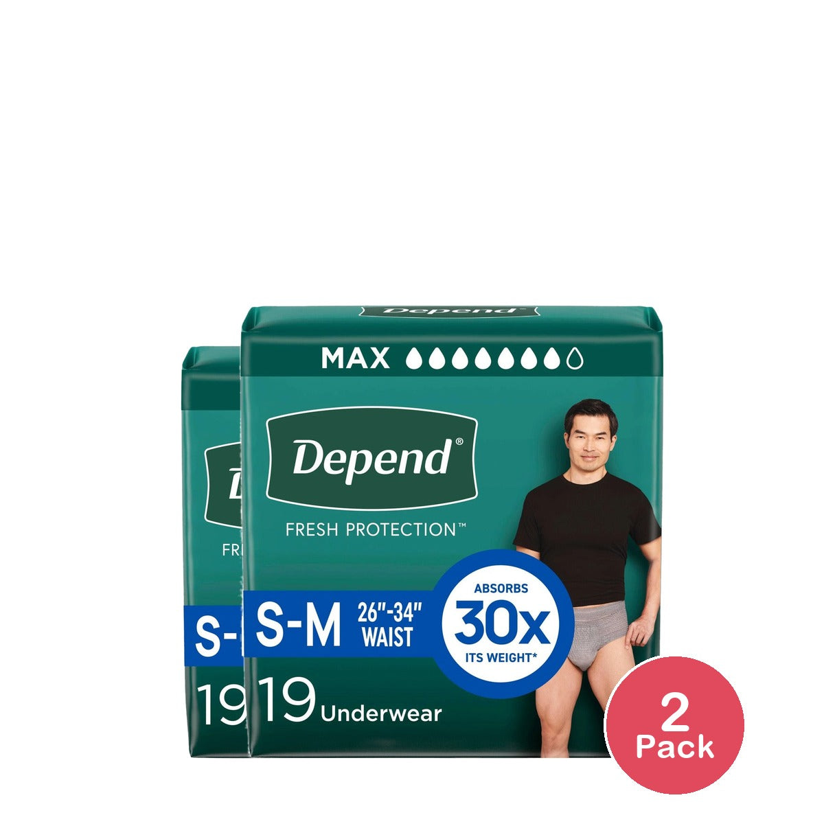 Depend Fresh Protection Men's Incontinence Underwear S/M (Pack of 2)