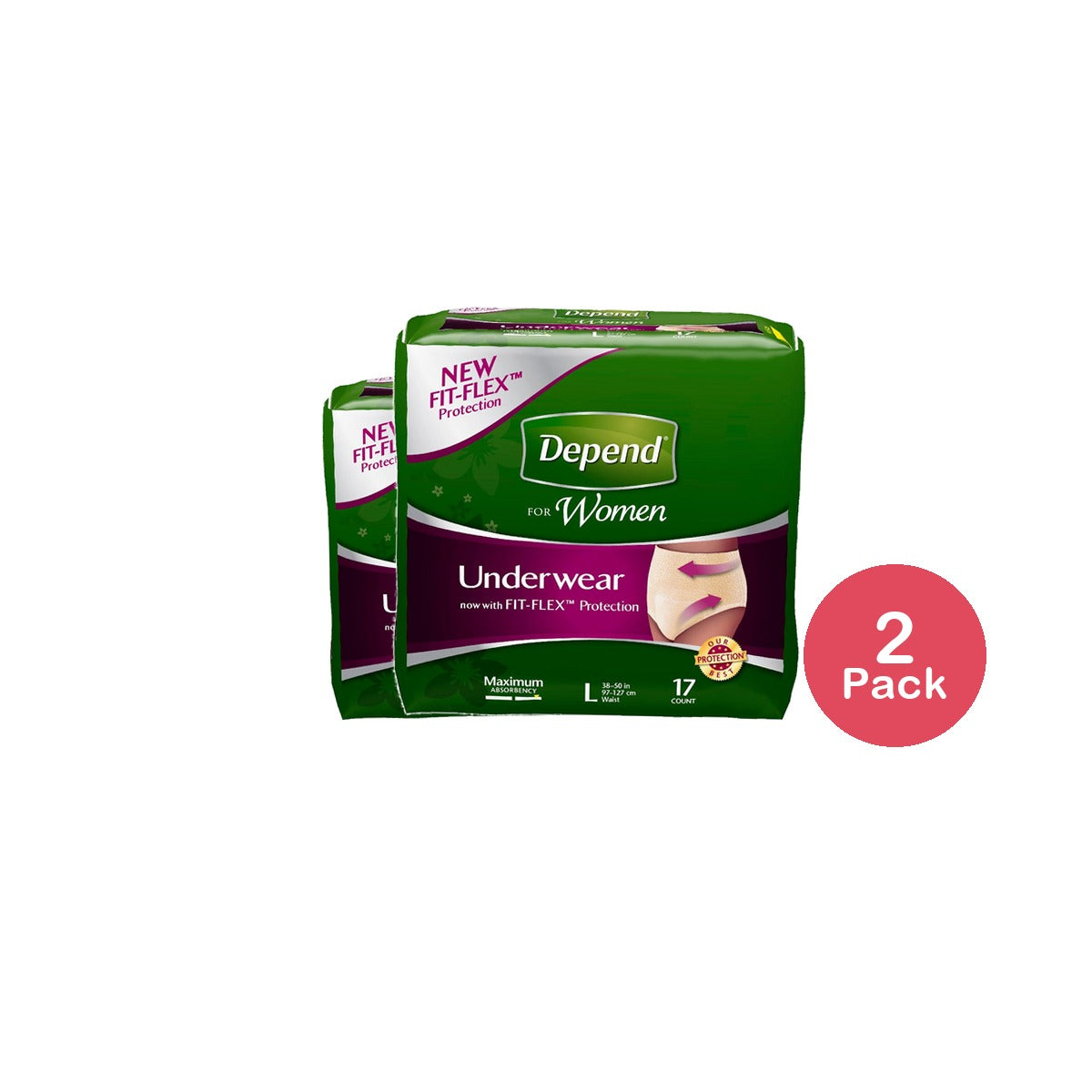 Depend Fresh Protection Women's Incontinence Underwear Large (Pack of 2)
