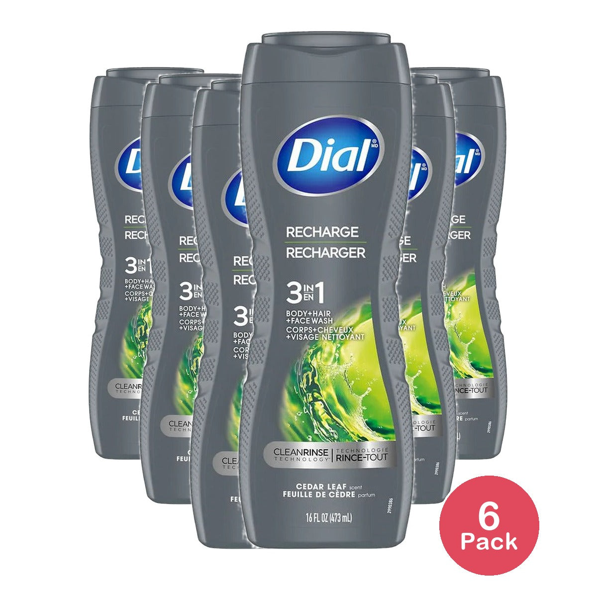 Dial Men Recharge 3-in-1 Body Wash 16 Oz (Pack of 6)