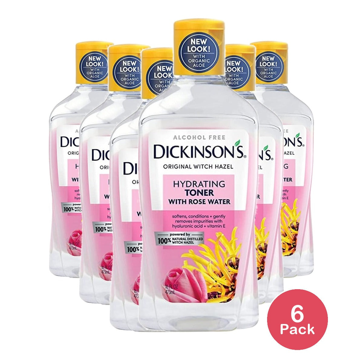 Dickinson's Enhanced Witch Hazel Rosewater Toner 16 fl oz (Pack of 6)