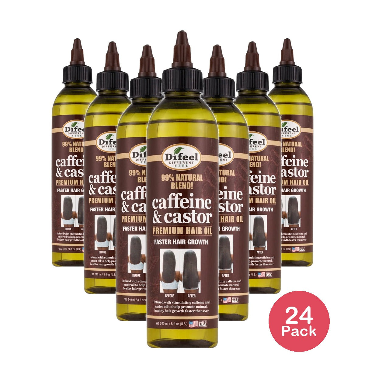 Difeel Caffeine & Castor Hair Oil 8 Oz (Pack of 24)