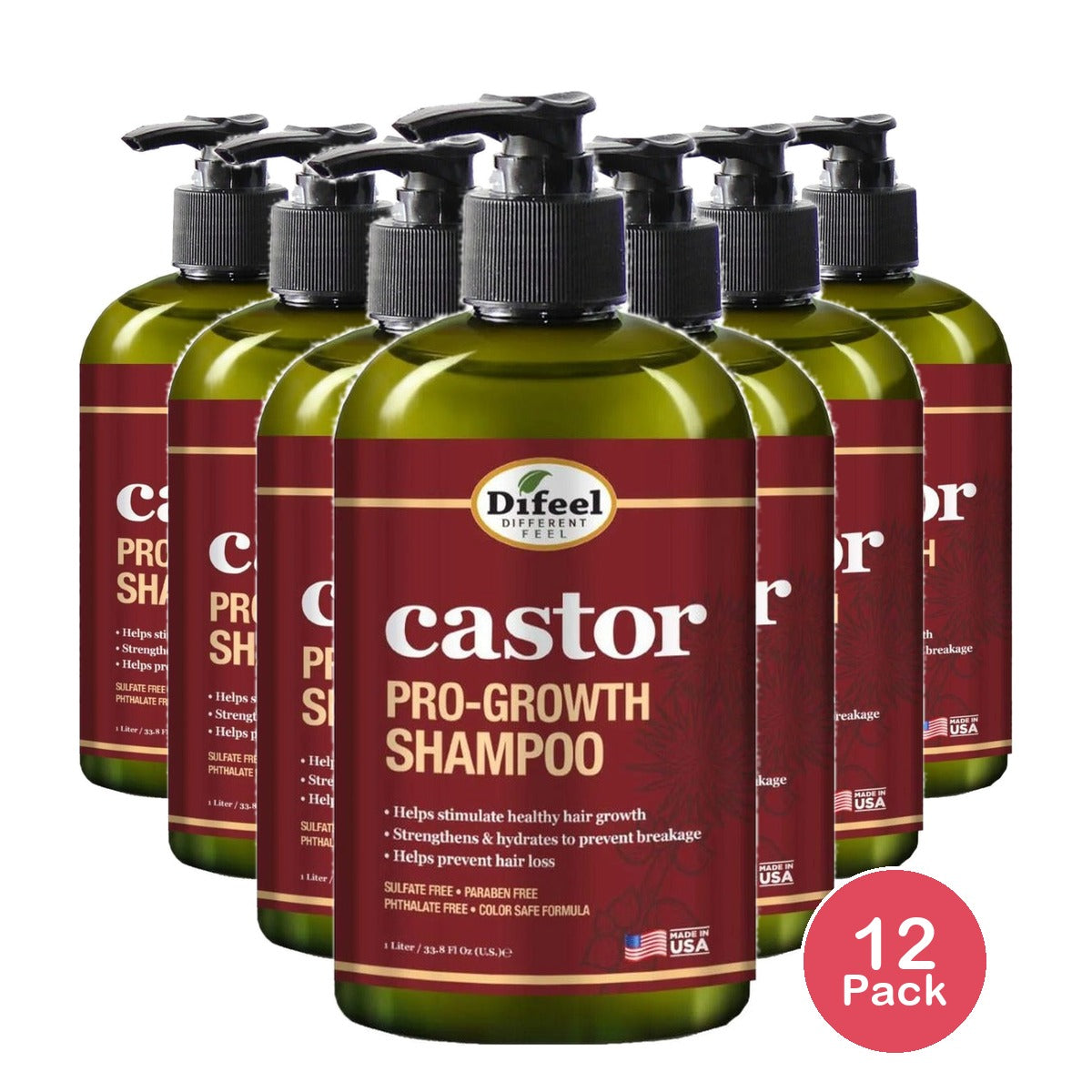 Difeel Castor Pro-Growth Shampoo 12 Oz (Pack of 12)