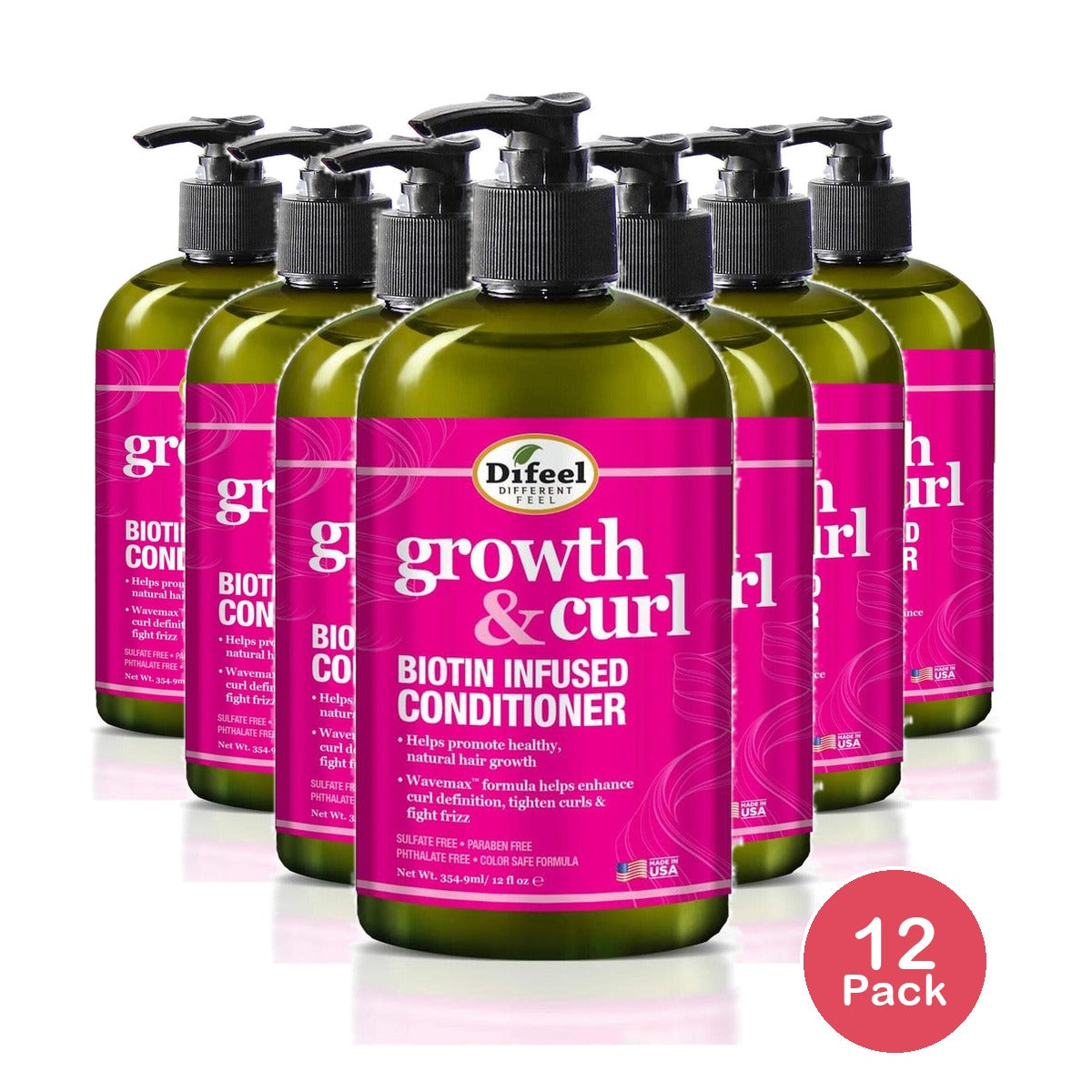 Difeel Growth & Curl Biotin Conditioner 12 Oz (Pack of 12)