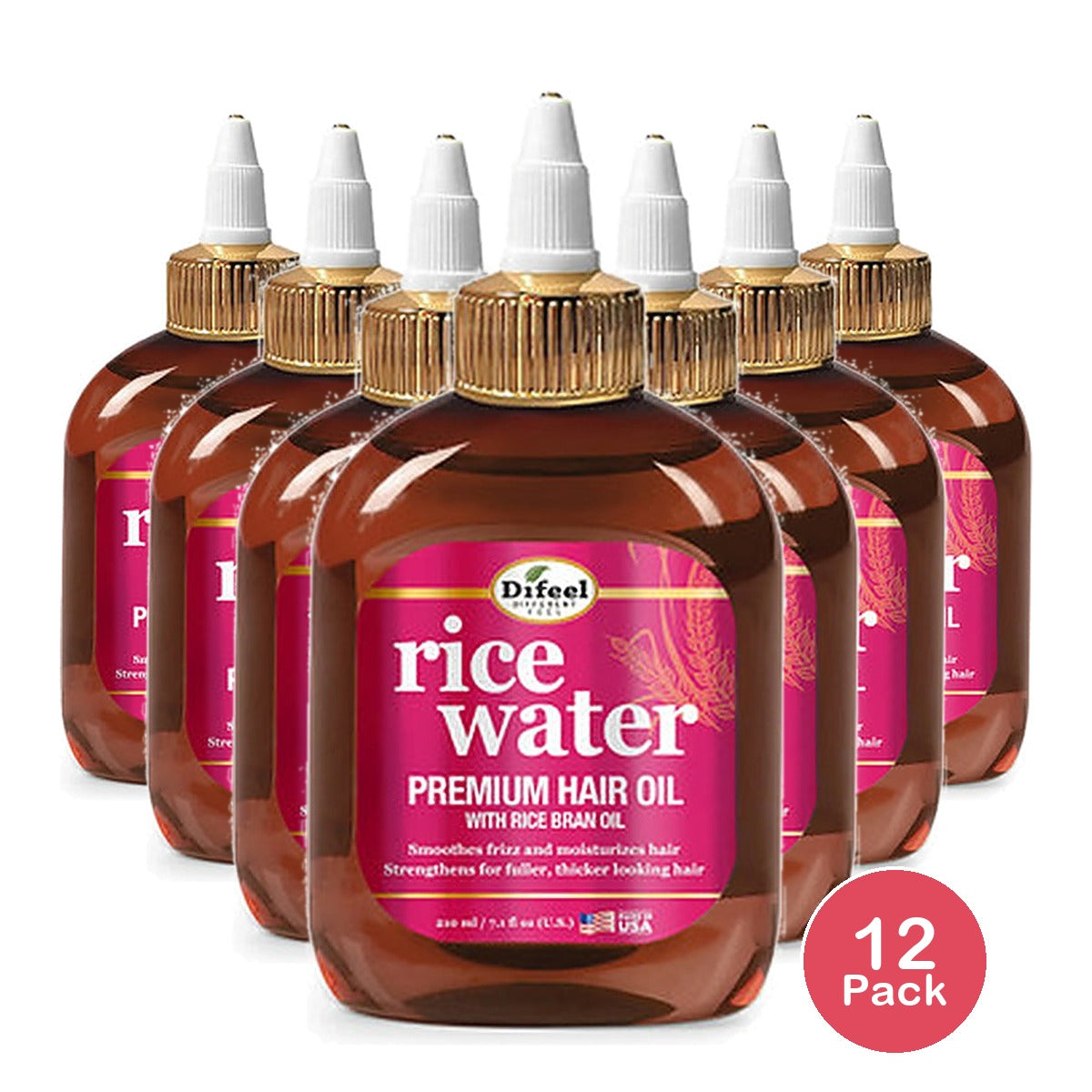 Difeel Hair Oil Rice Water 7 Oz (Pack of 12)