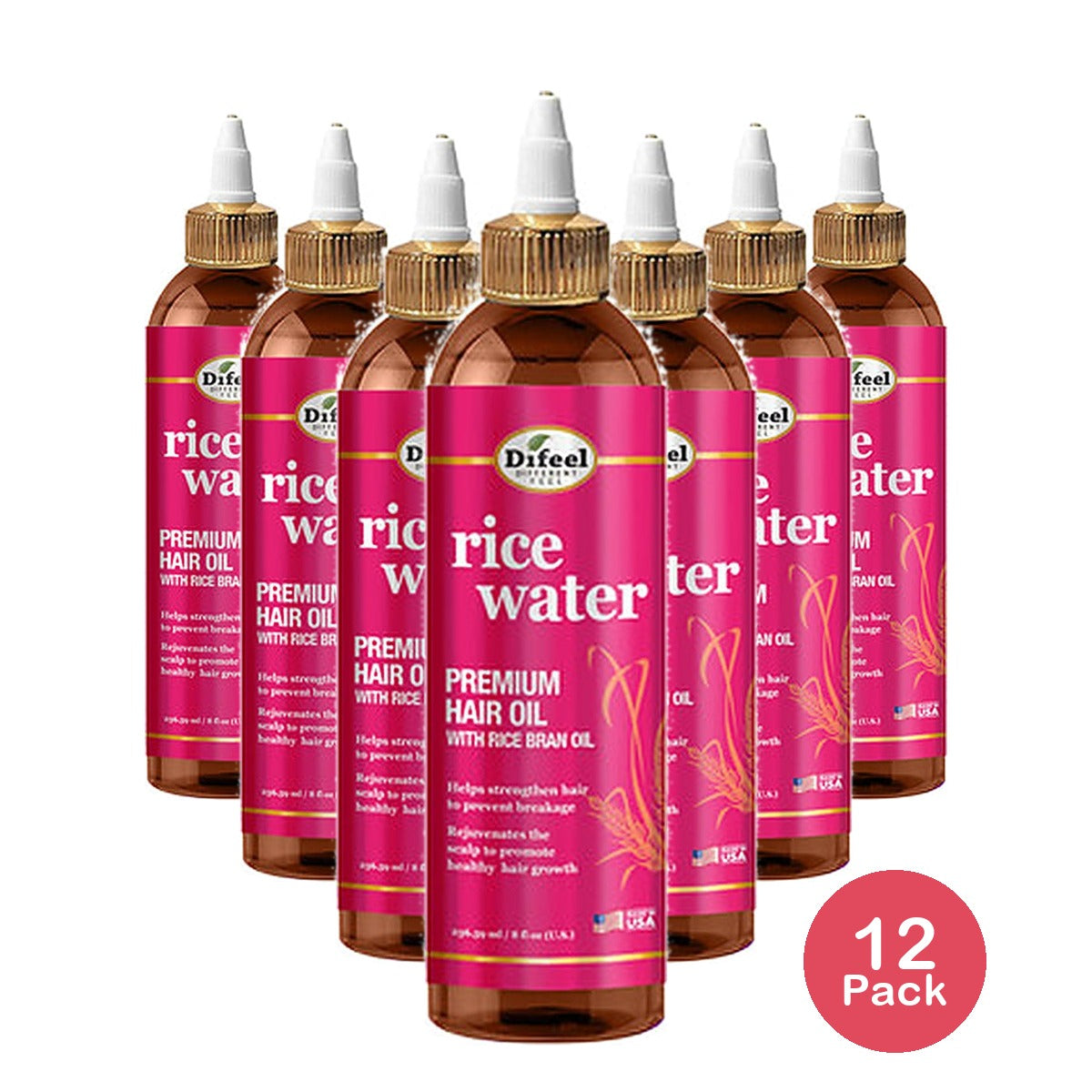 Difeel Hair Oil Rice Water 8 Oz (Pack of 12)