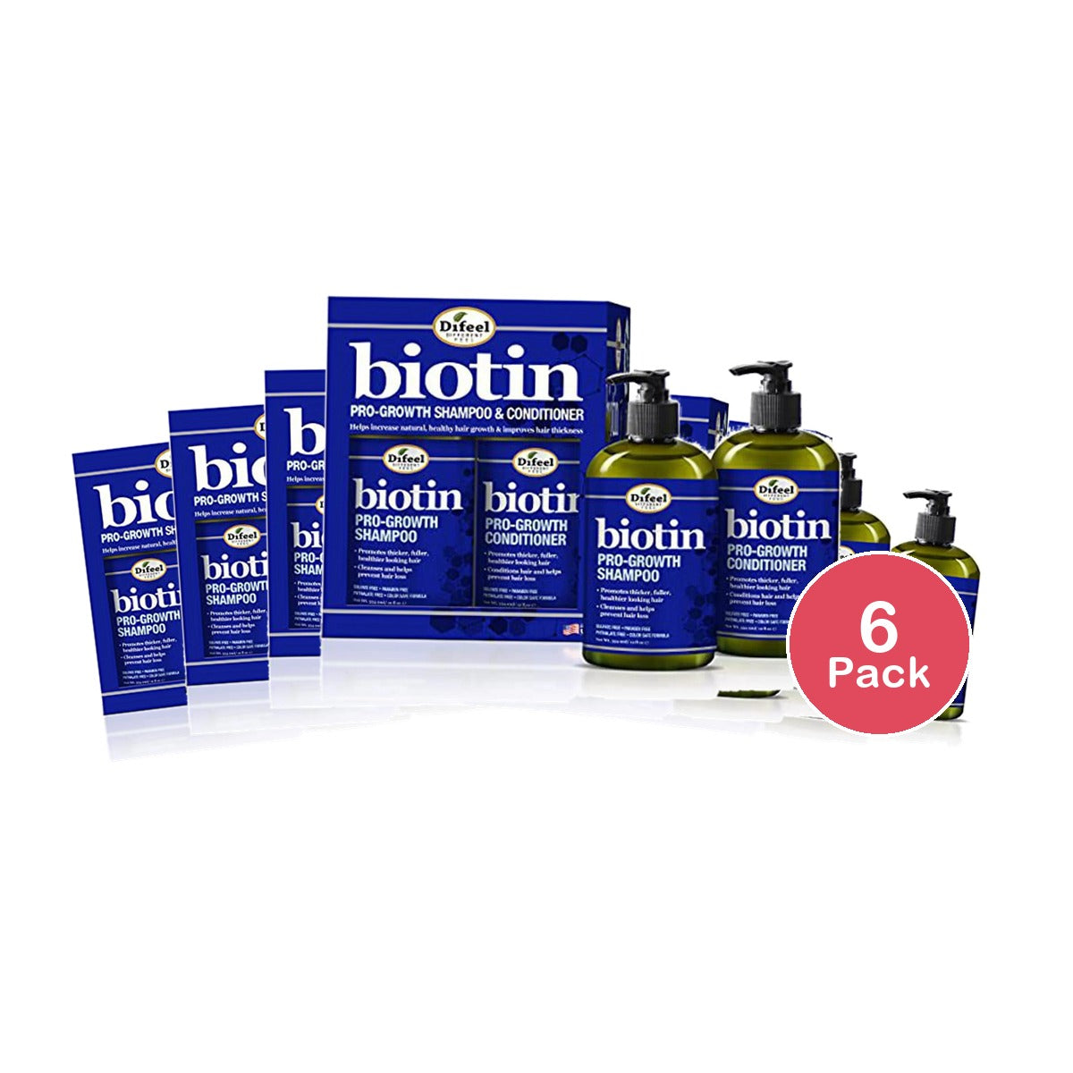 Difeel Pro-Growth Biotin Shampoo & Conditioner 12 Oz (Pack of 6)