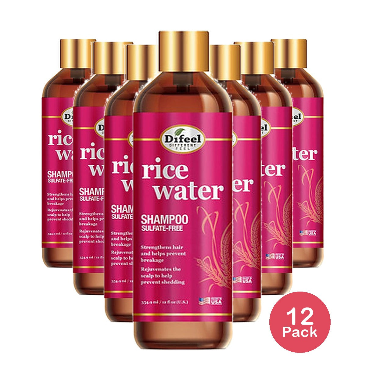 Difeel Rice Water Shampoo 12 Oz (Pack of 12)