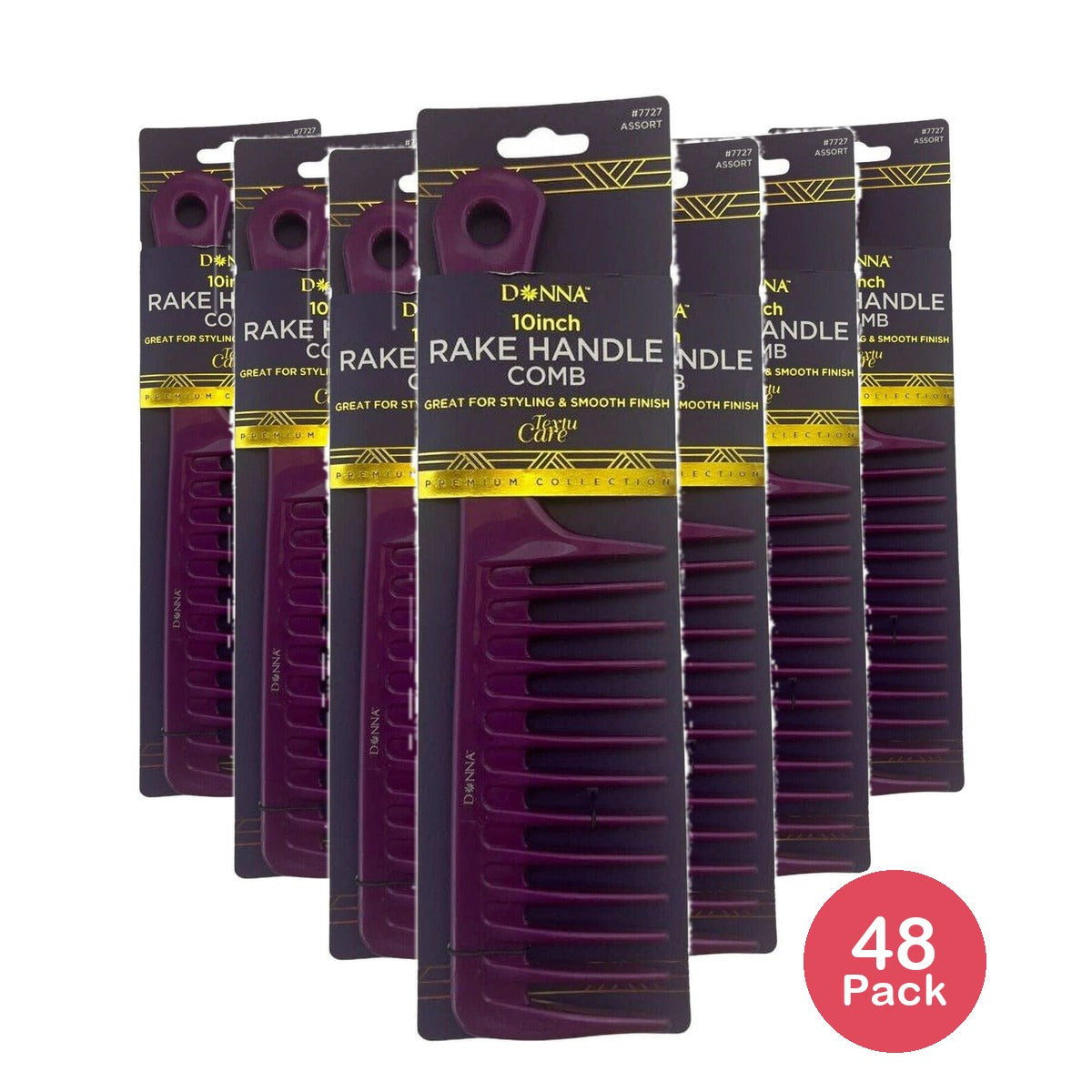 Donna 10 Rake Handle Comb #7727 Colors May Vary nan (Pack of 48)