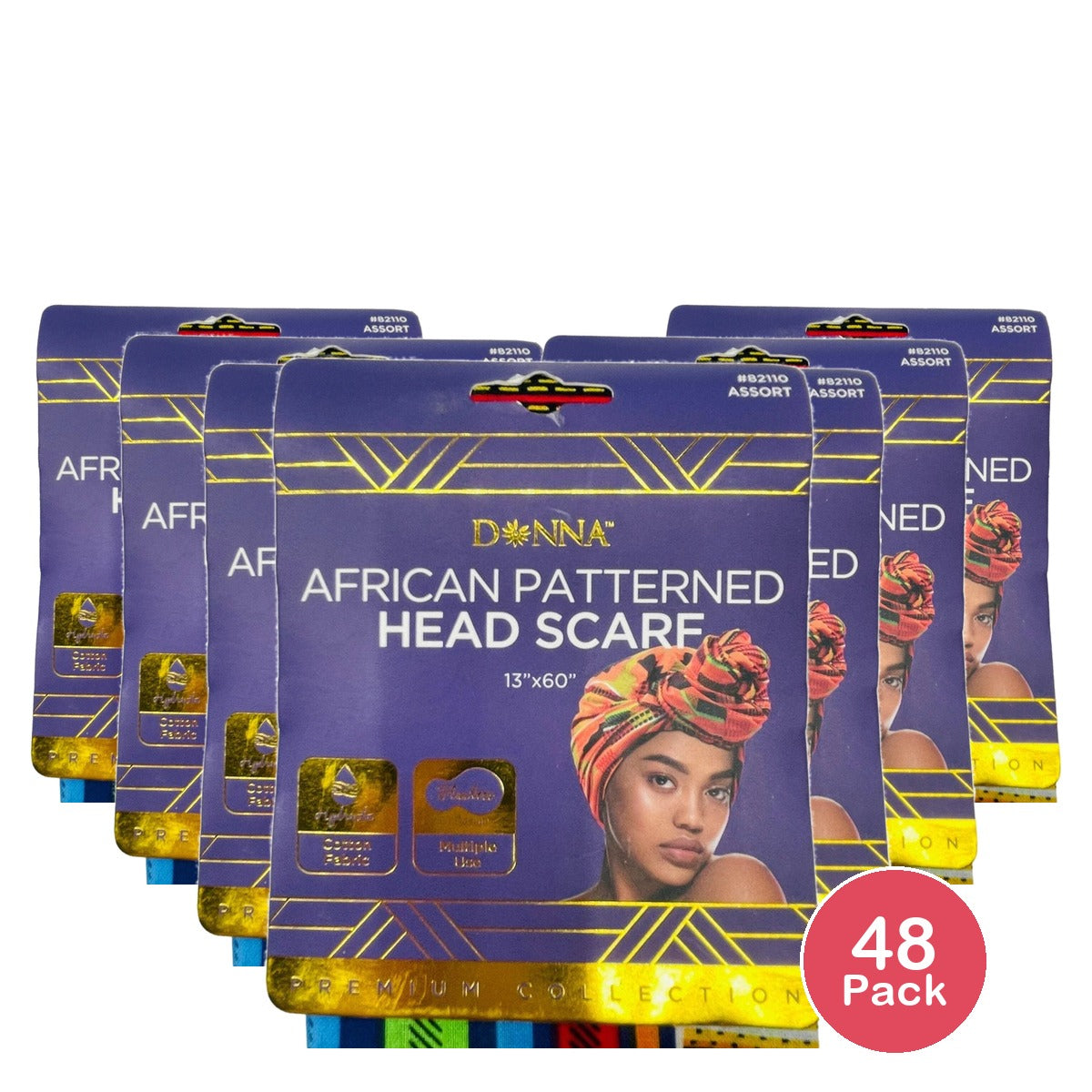 Donna African Patterned Head Scarf 13 x 60 Cotton Fabric nan (Pack of 48)