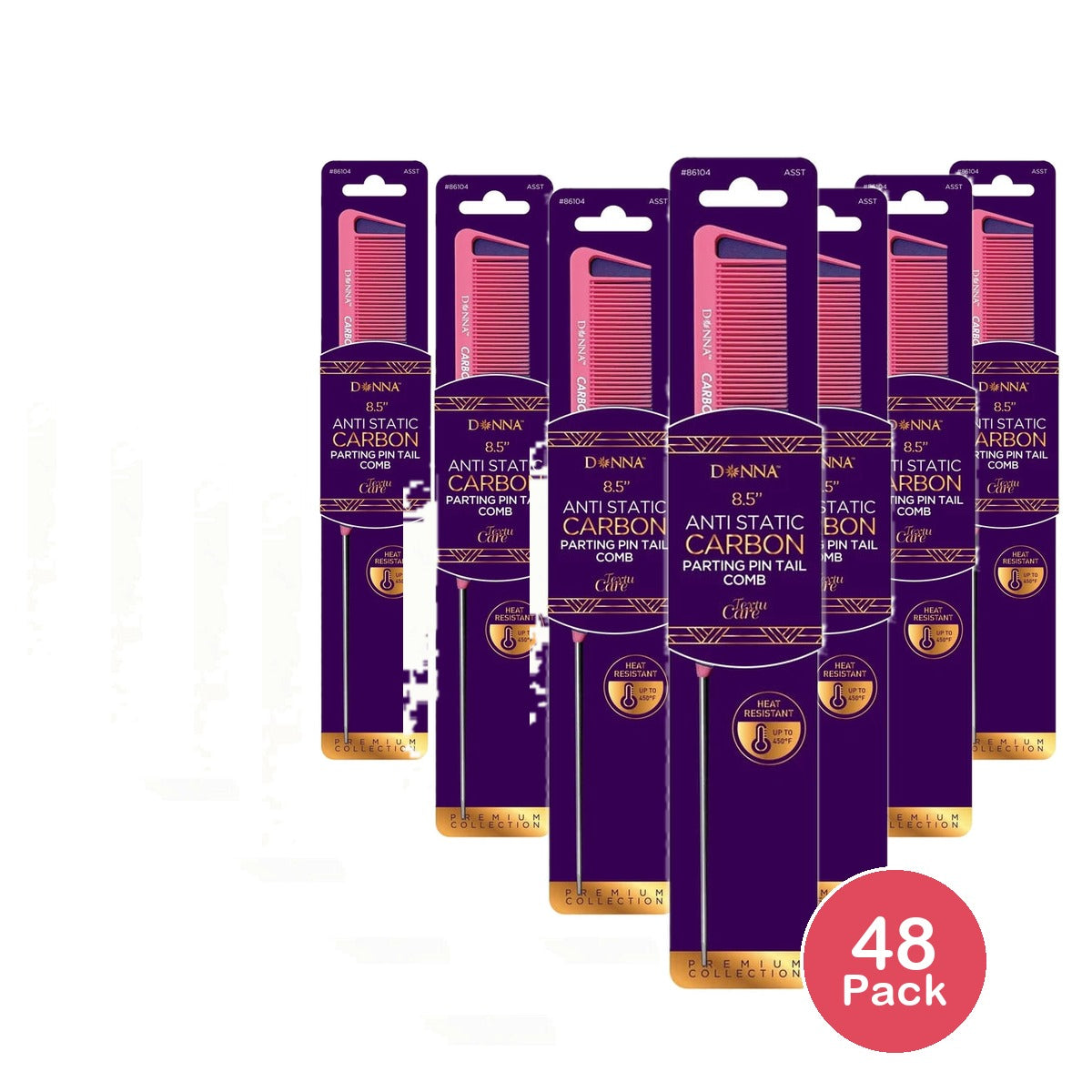 Donna Anti Static Carbon Parting Pin Tail Comb nan (Pack of 48)