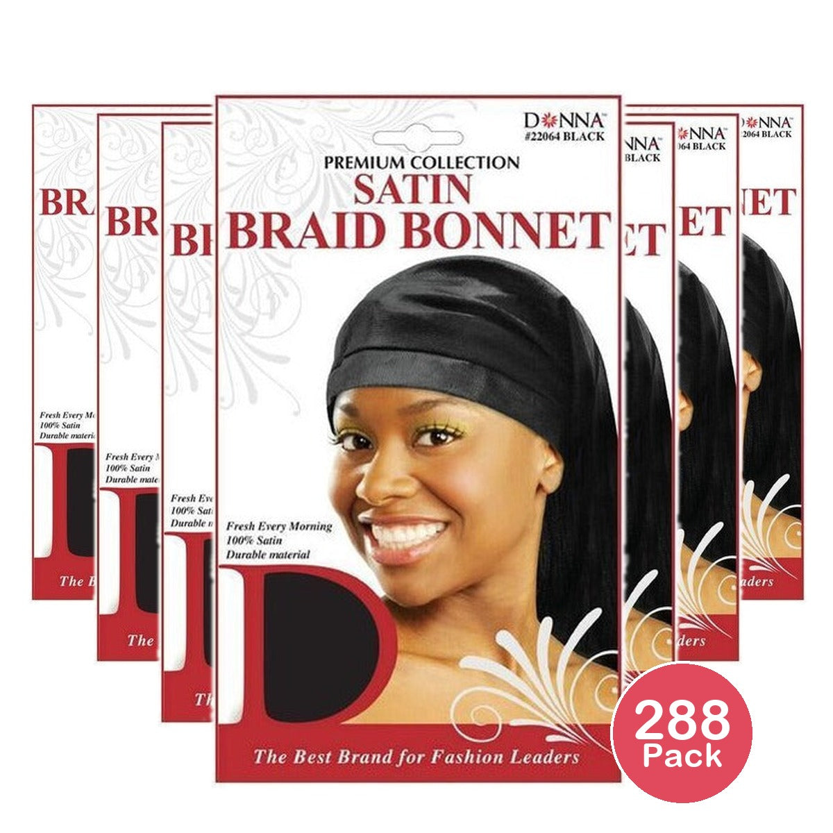 Donna Black Silky Satin Braid Bonnet 1 Each (Pack of 288)