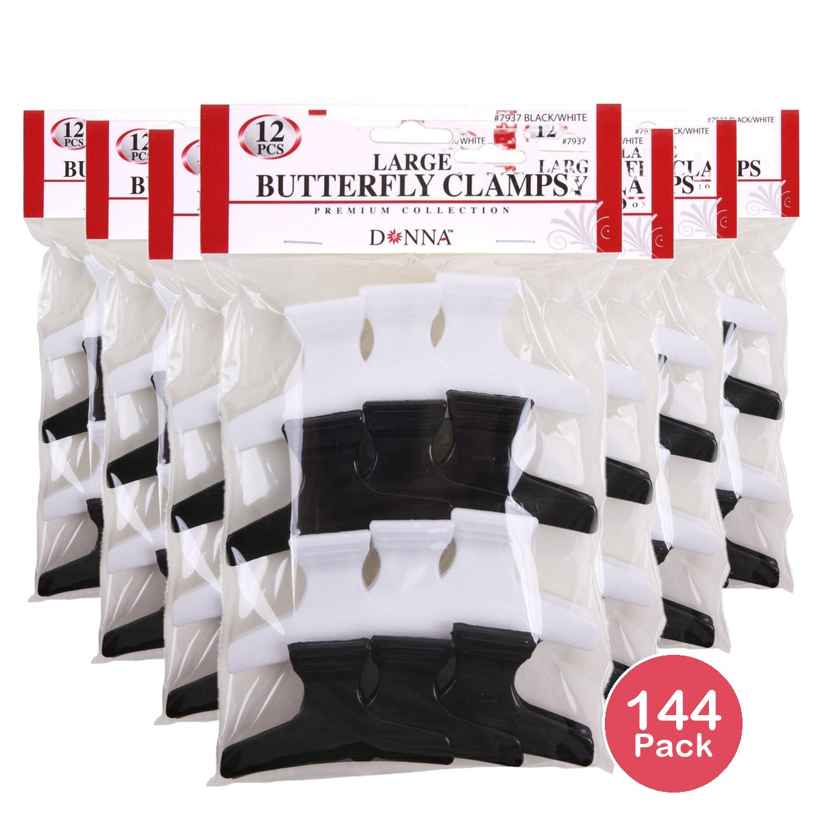 Donna Collection Butterfly Clamps Large Black & White (Pack of 144)
