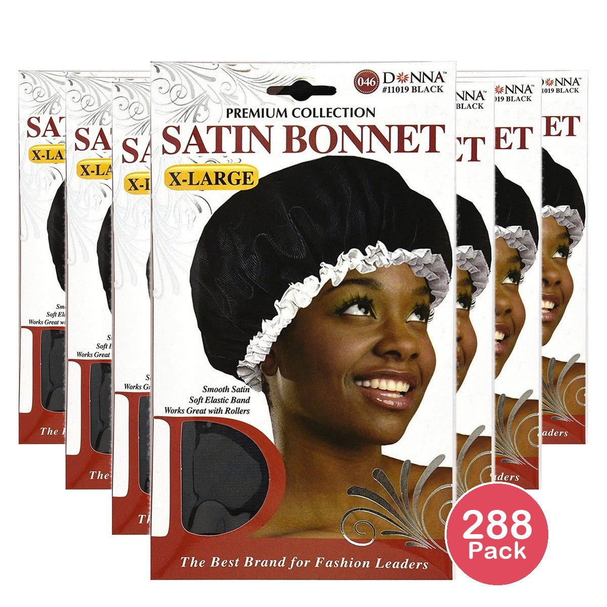 Donna Collection Premium X-Large Black Satin Bonnet (Pack of 288)