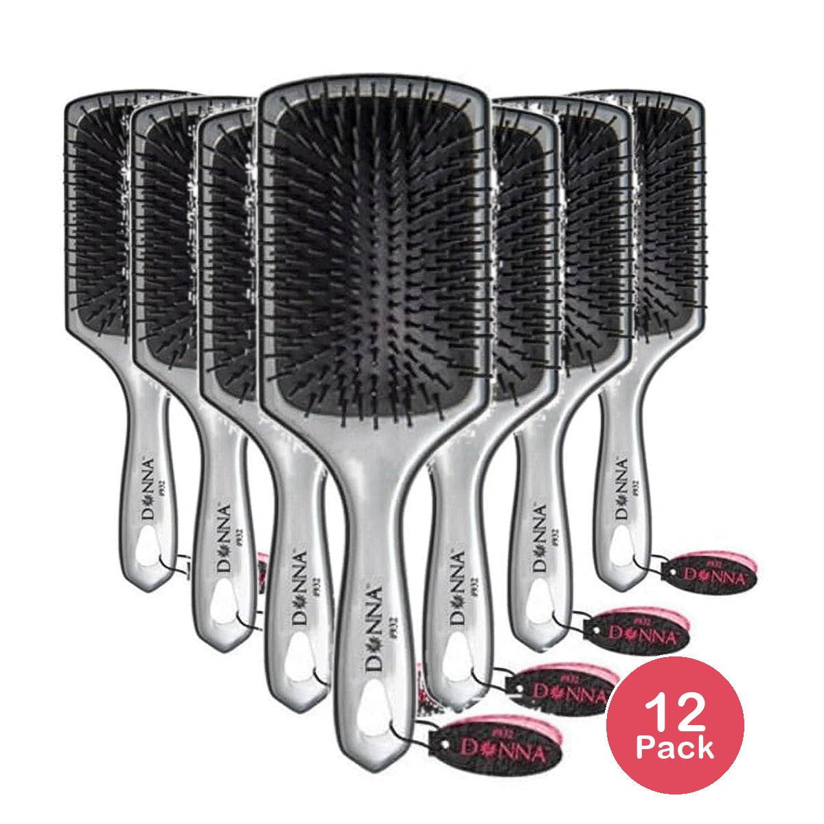 Donna Collection Small Metallic Silver Paddle Hair Brush Black 1 Ea 6 Pack nan (Pack of 12)