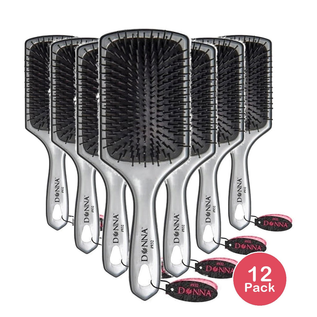Donna Large Metallic Silver Paddle Hair Brush nan (Pack of 12)