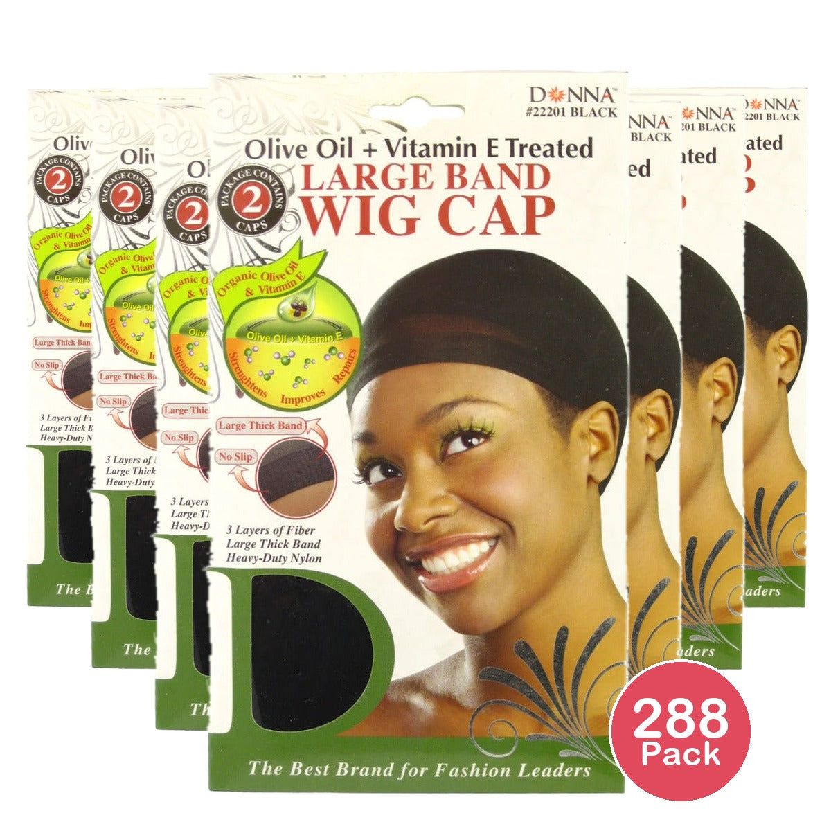 Donna Olive Oil & Vitamin E Large Band Wig Cap Black (Pack of 288)