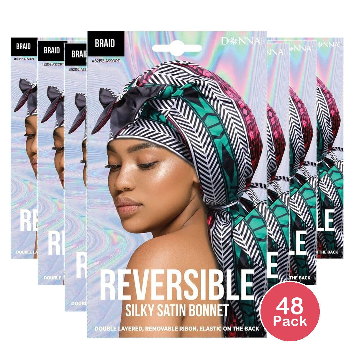 Donna Reversible Satin Braid Bow Tie Bonnet nan (Pack of 48)