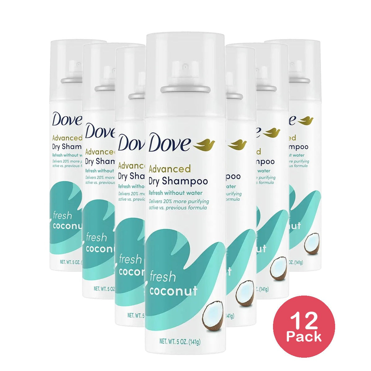 Dove Advanced Dry Shampoo Fresh Coconut Refresh Without Water 5Oz (Pack of 12)