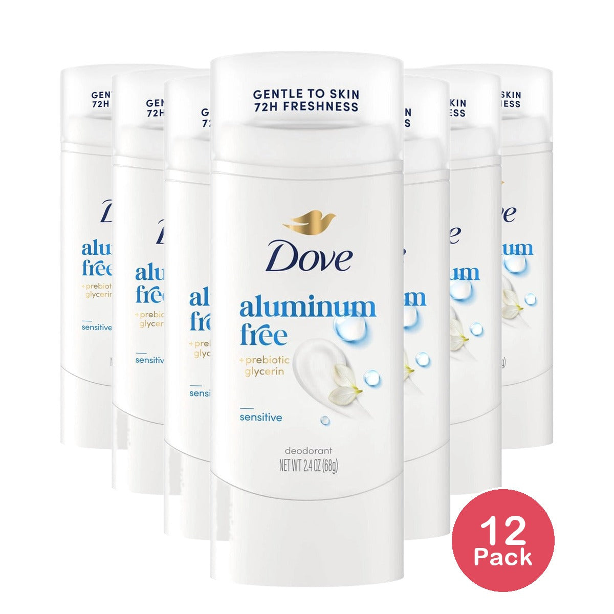 Dove Beauty Aluminum-Free Deodorant Stick 2.4 Oz (Pack of 12)