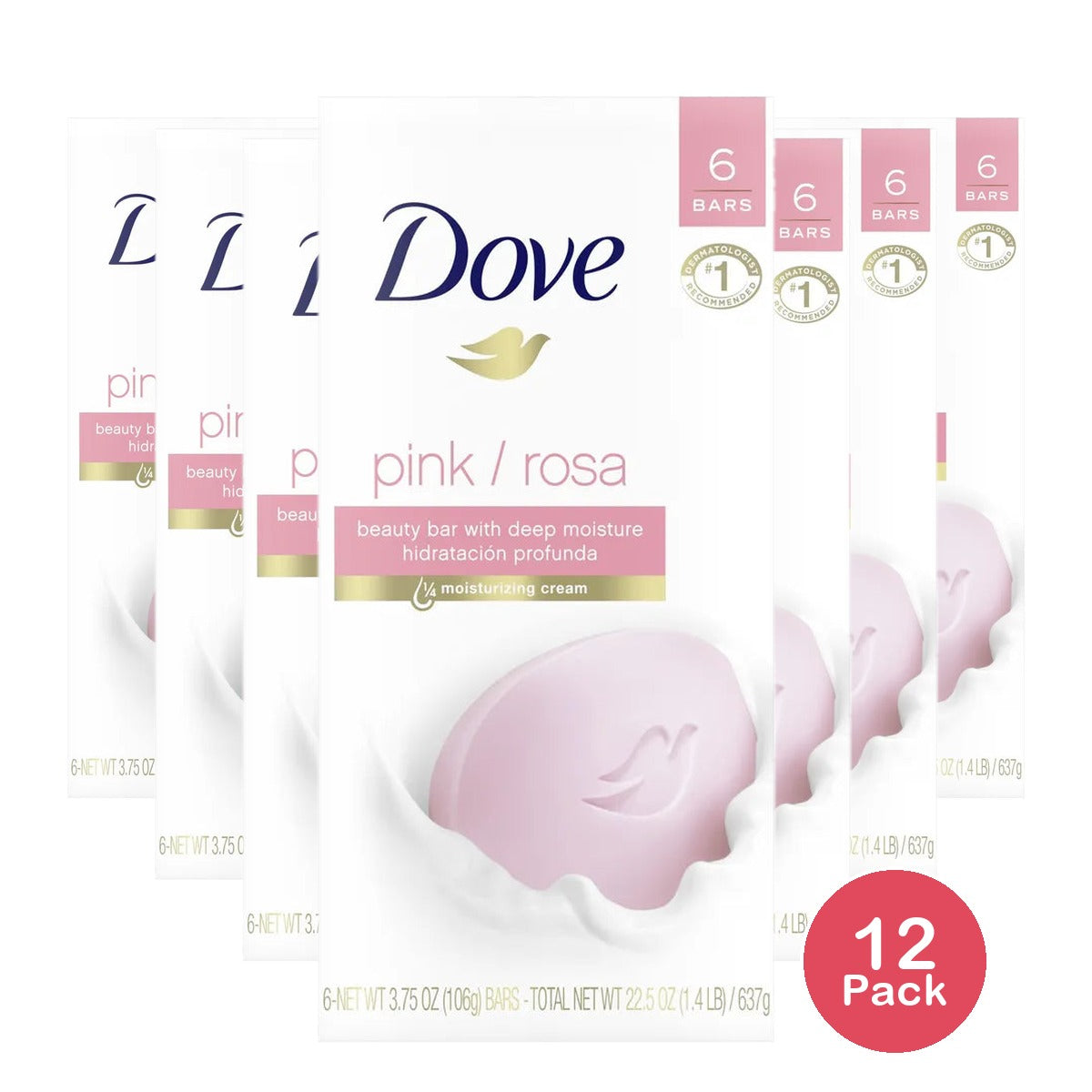 Dove Beauty Bar For Deep Moisture Pink And Rosa 6 Ea 3.75Oz (Pack of 12)
