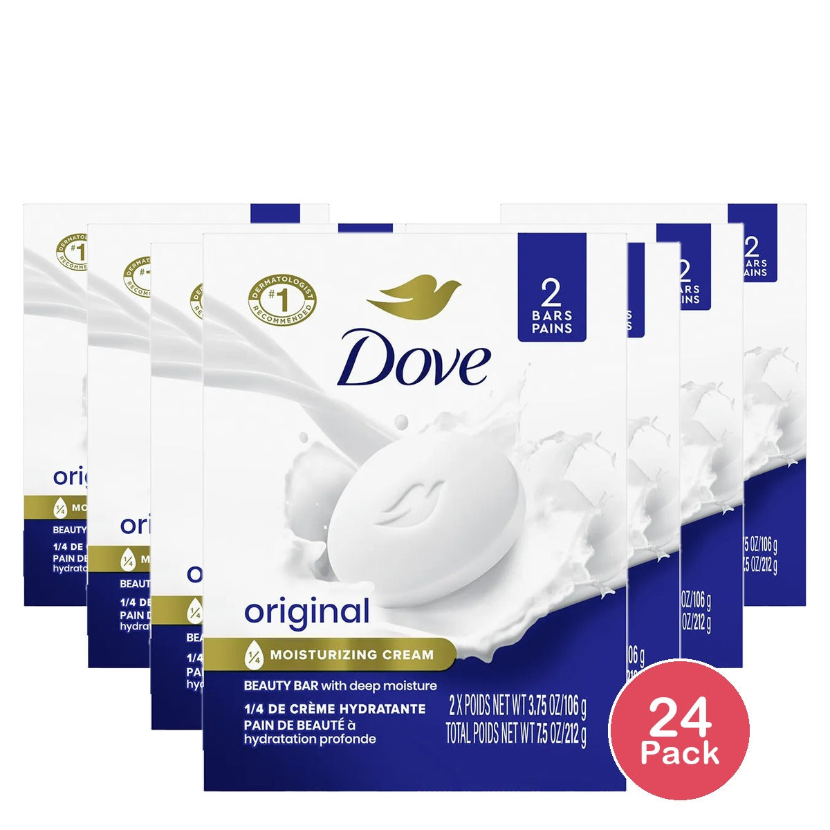 Dove Beauty Bar Soap For Deep Moisture White 2 Ea 3.75Oz (Pack of 24)