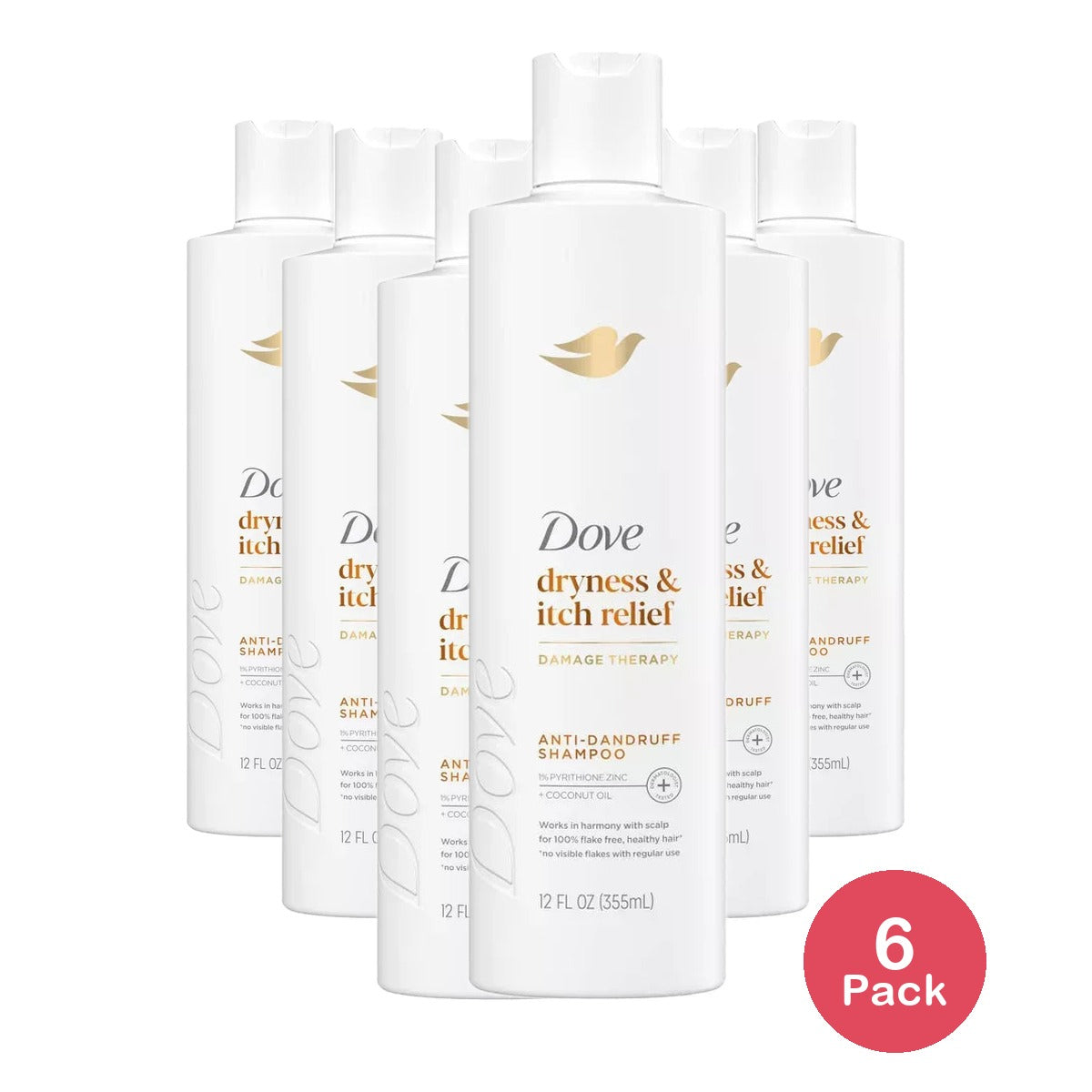 Dove Beauty DermaCare Anti Dandruff Shampoo for Scalp Dryness and Itch Relief 12Oz (Pack of 6)