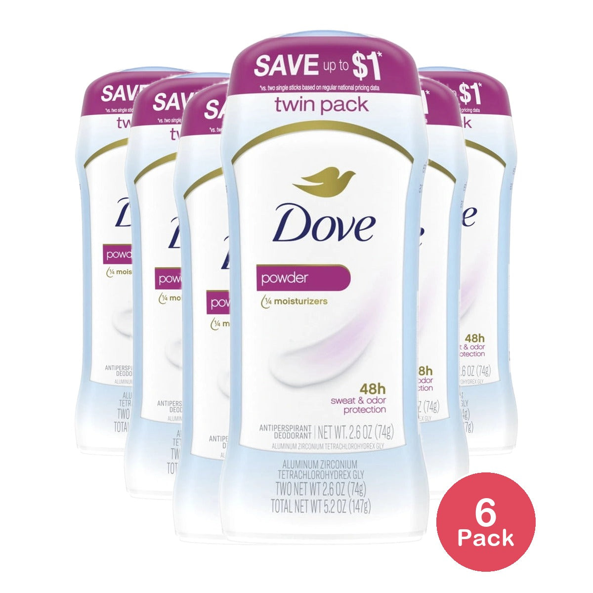 Dove Beauty Powder 48-Hour Invisible Solid Antiperspirant &Amp; Deodorant Stick - 1. 2.6 Oz (Pack Of 6)