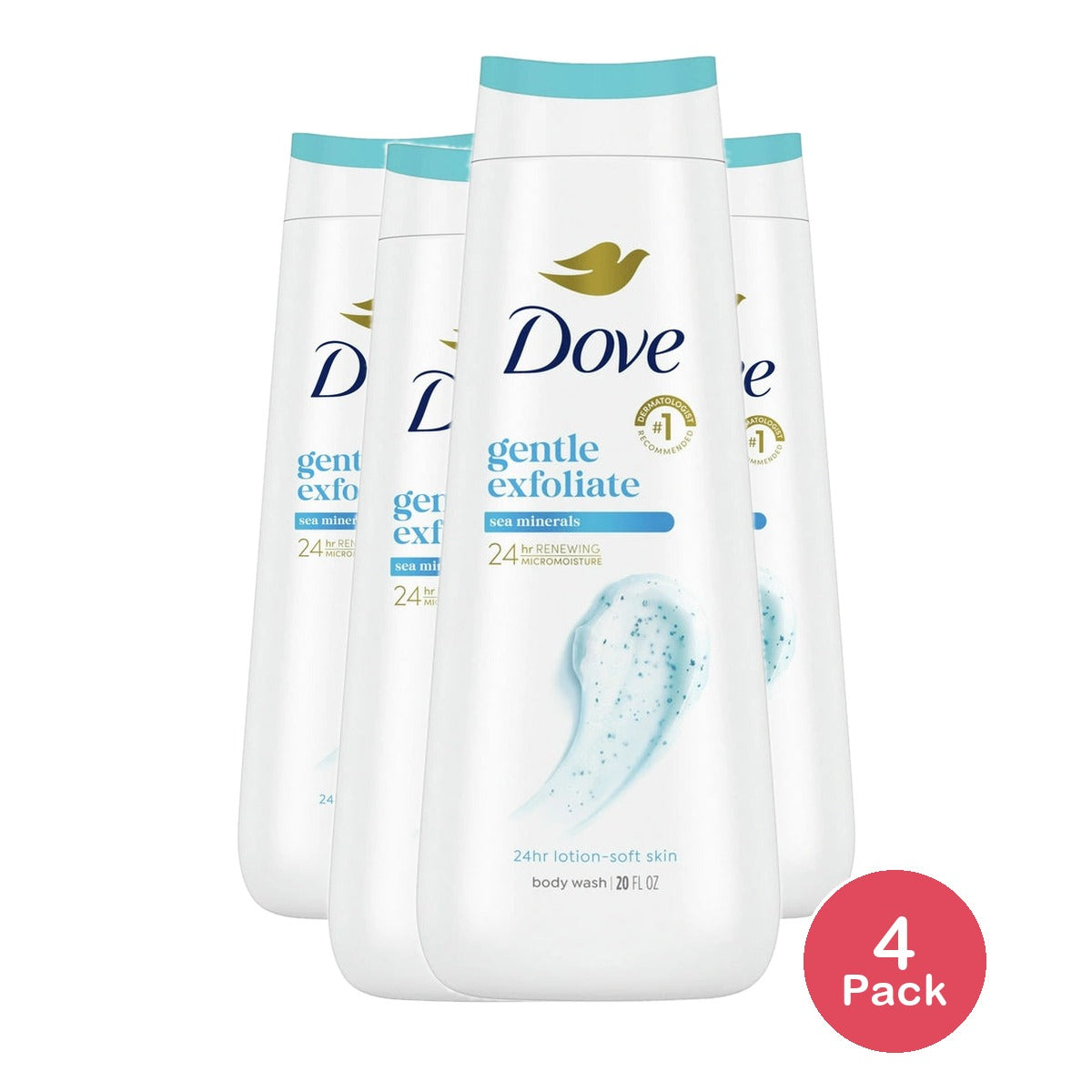 Dove Body Wash for Women Gentle Exfoliating with Sea Minerals All Skin 20 OZ (Pack of 4)