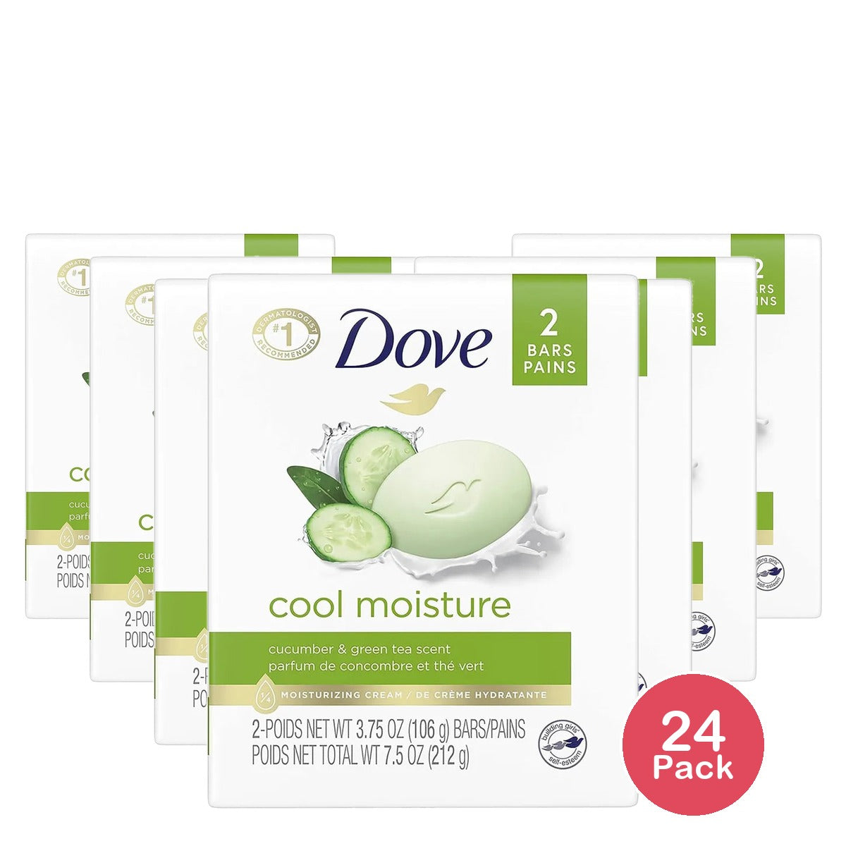 Dove Cool Moisture Beauty Bar Soap Cucumber And Green Tea 2 Ea 3.75Oz (Pack of 24)