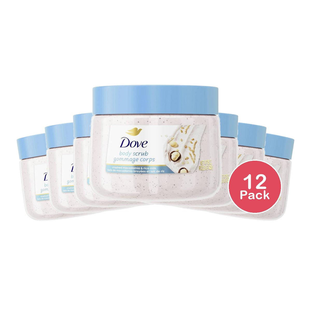 Dove Exfoliating Body Scrub Macadamia Rice Milk 15 Oz (Pack of 12)