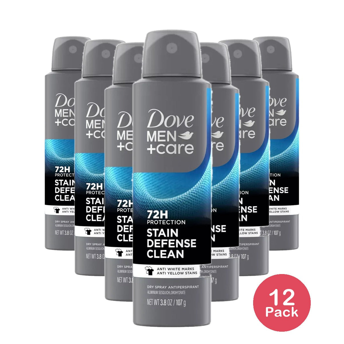 Dove Men Care Stain Defense Clean 72H Dry Spray Antiperspirant Deodorant 3.8Oz (Pack of 12)