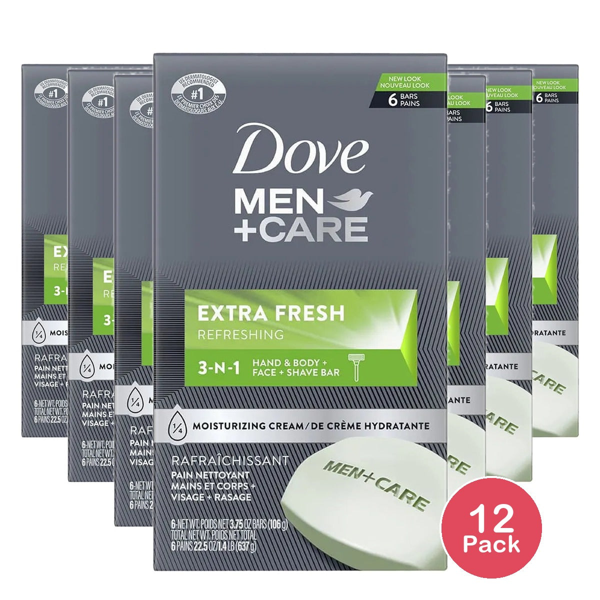 Dove Men+Care Body and Face Bar Extra Fresh 6 Ea 3.75Oz (Pack of 12)