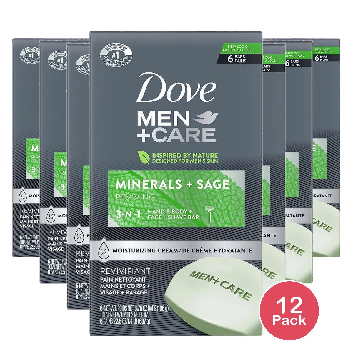 Dove Men+Care Body and Face Bar Minerals + Sage 3.75Oz (Pack of 12)